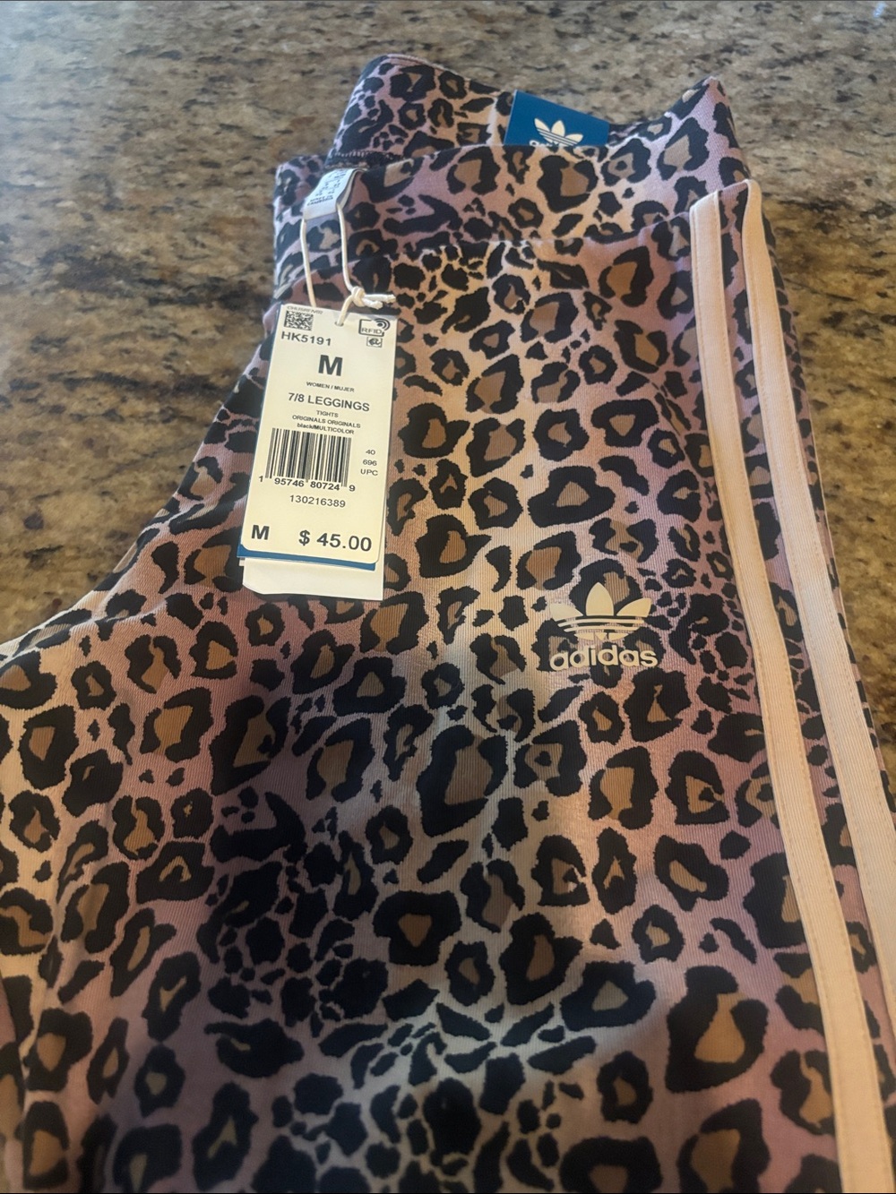 adidas women Leopard Print 7/8 Leggings with Side Stripes